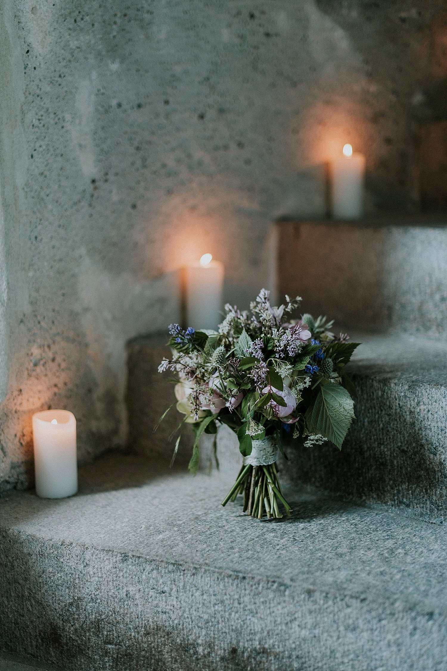 Bridal bouquet on stairs