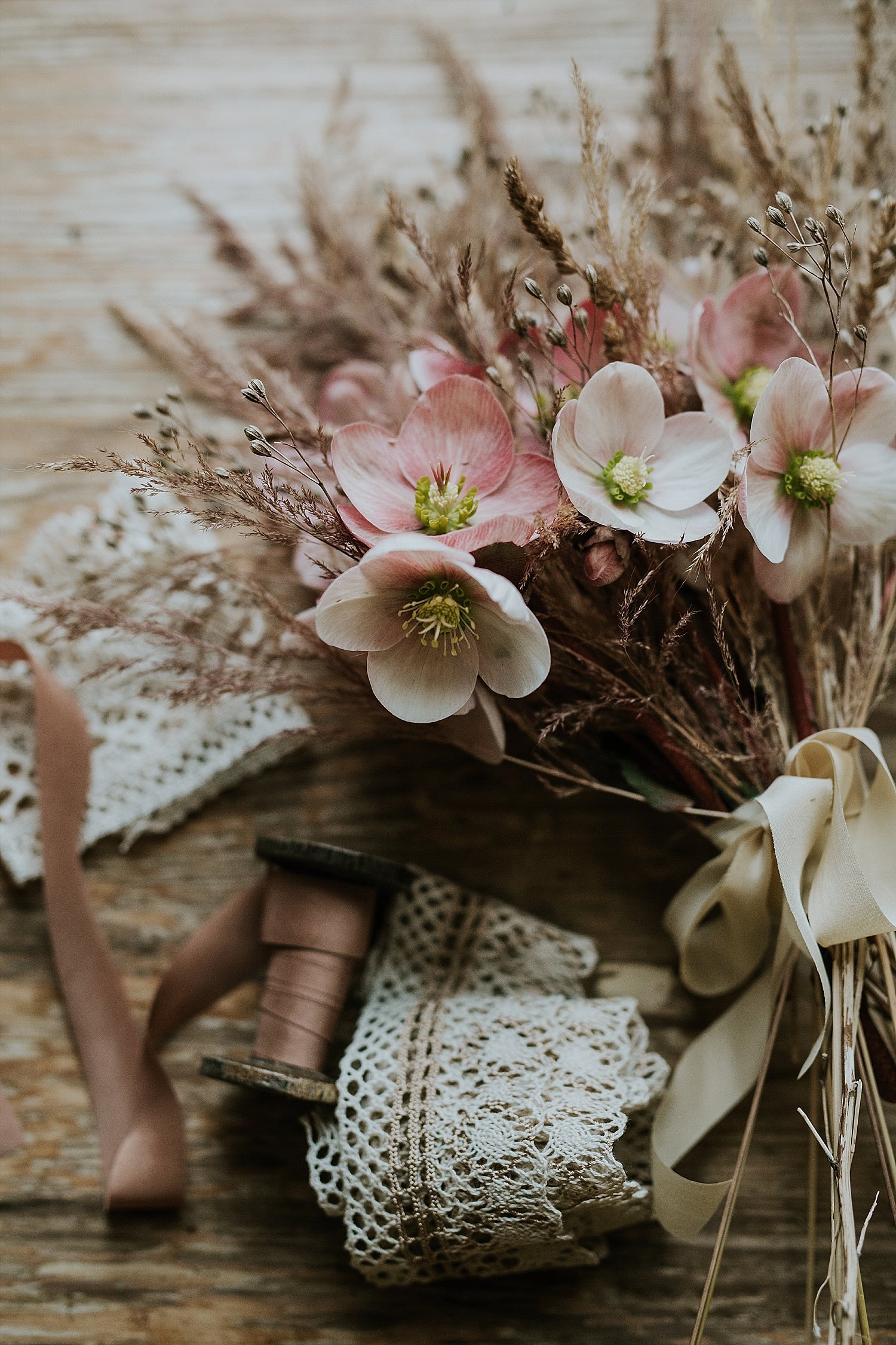 muted tone floral arrangement for winter wedding | winter wedding flowers | destination wedding | get married in Denmark | Aero Island | Danish Island Weddings