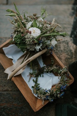 Floral bouquet on tray