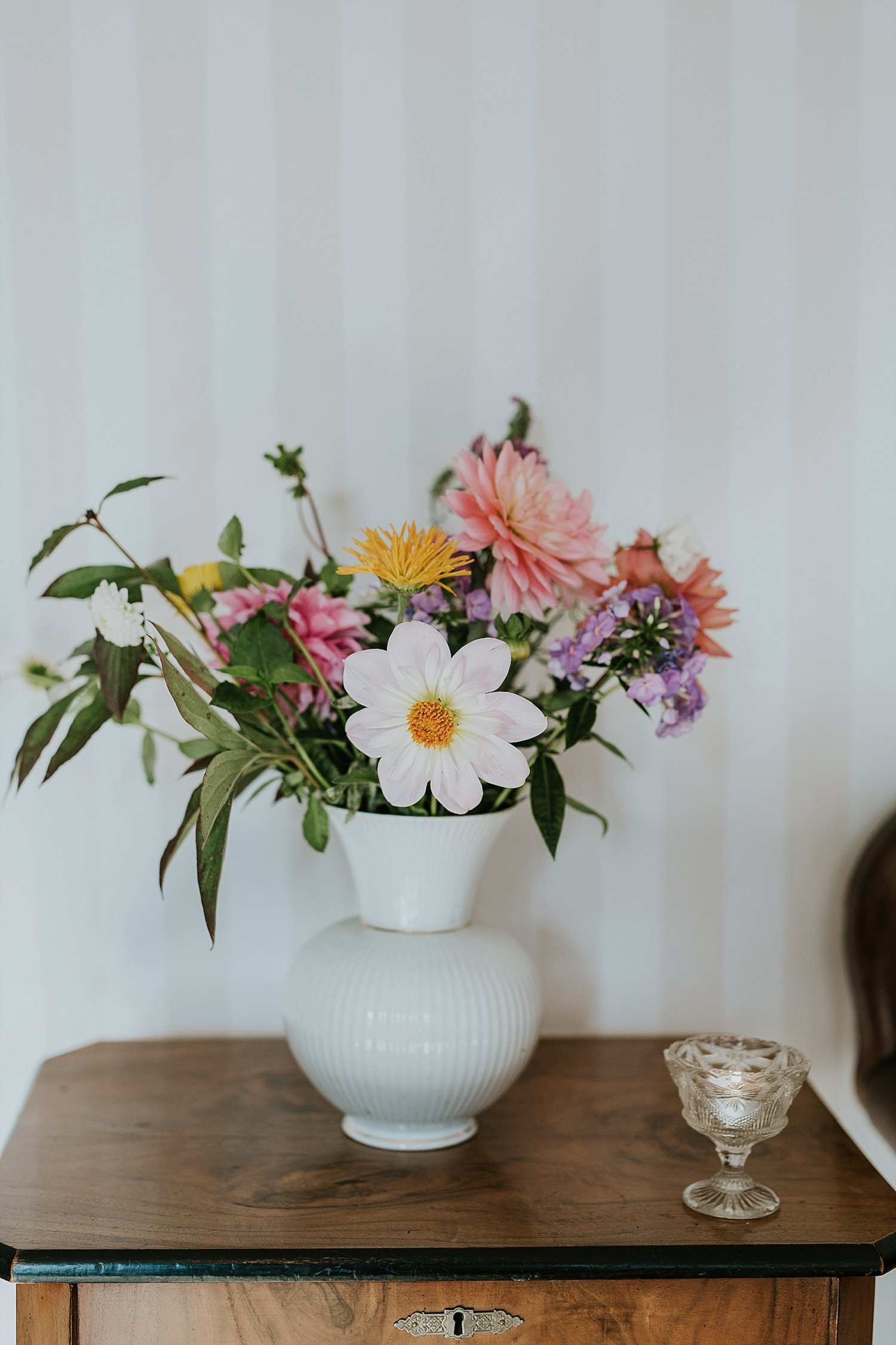 fresh flowers in white vase on table | Aero Island | Danish Island Weddings | Full service Denmark wedding planners