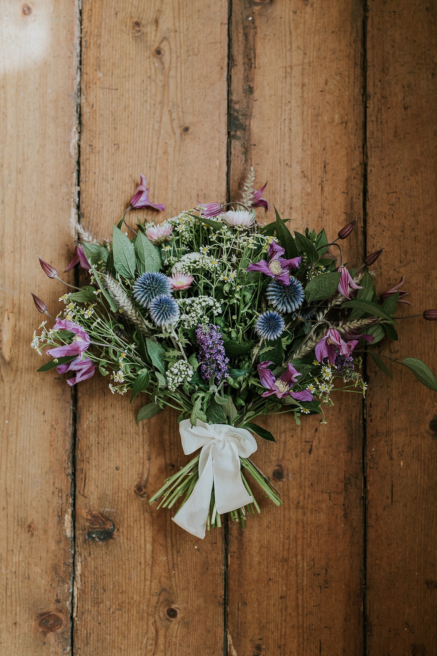 Bridal bouquet on weathered wood