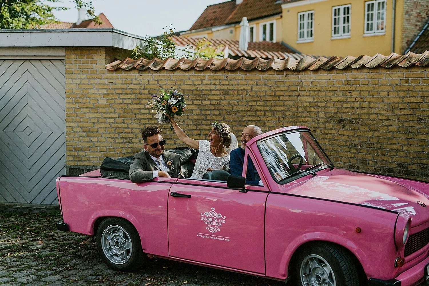 pink-wedding-car-danish-island-weddings