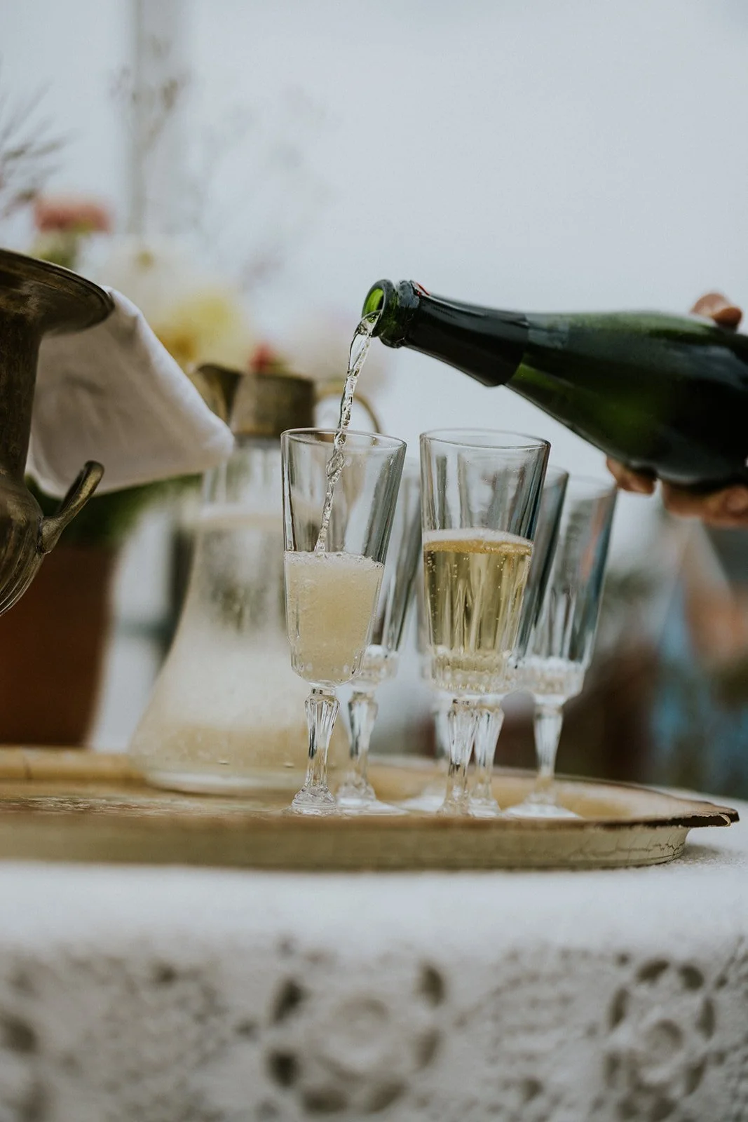Beach wedding reception champagne toast denmark