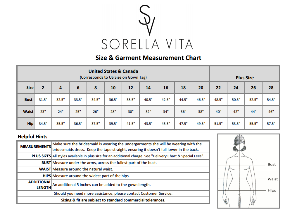 Sorella Vita Size Chart