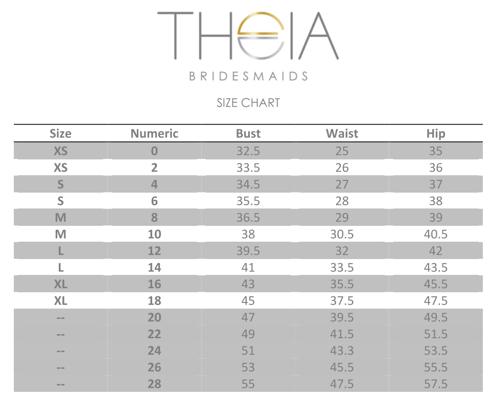 Milly Size Chart