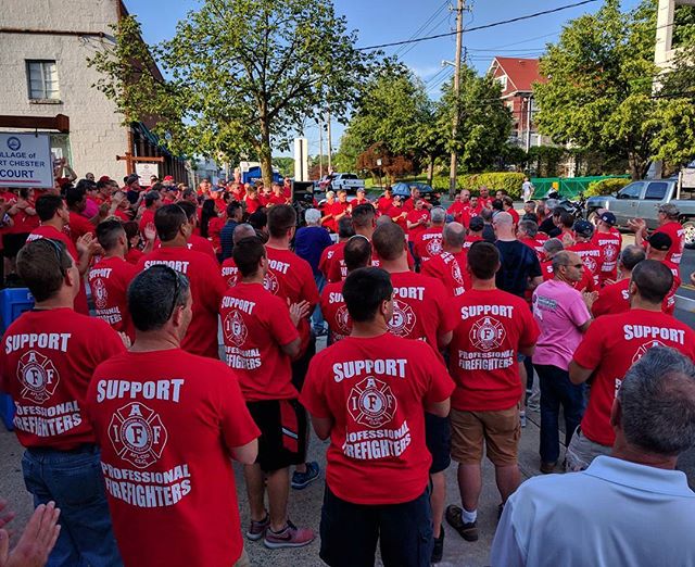 Greenburgh Firefighters along with brothers and sisters from all over the Tri-State area and International standing in solidarity with Port Chester Professional Firefighters.  #SupportProfessionalFirefighters #IAFF #NYSPFFA #GreenburghFirefighters #P