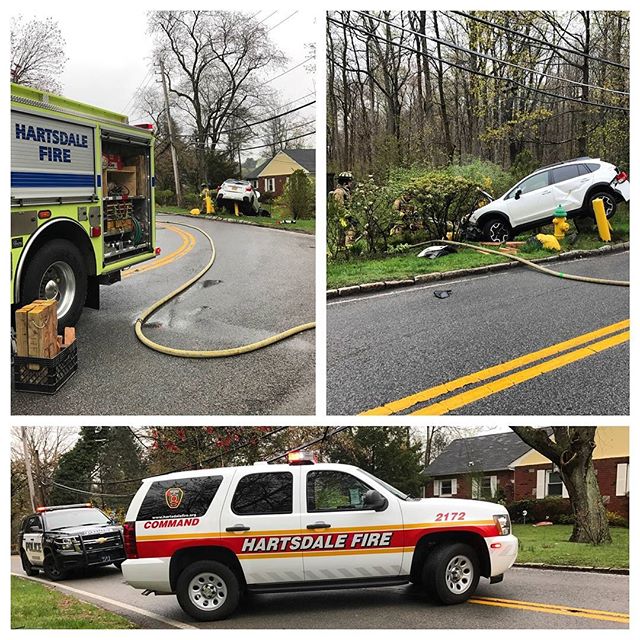 Members operating at a single vehicle accident in Hartsdale this morning at the Dalewood Dr. / Pinewood Rd. Bend. #greenburghfirefighters #hartsdalefire #iaff #nyspffa #greenburghpolice