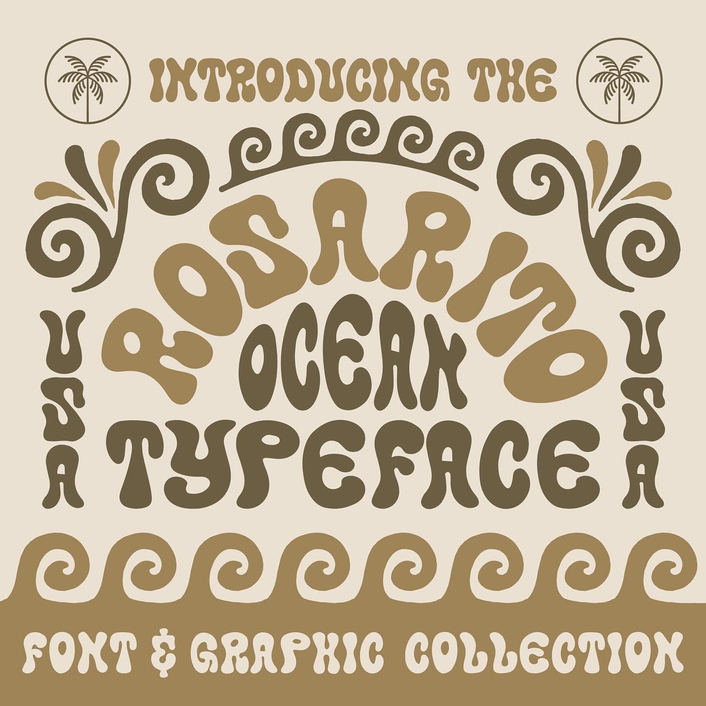 The Rosarito typeface is here! A fully hand drawn typeface inspired by a blend of the beaches of Baja Mexico as well as psychedelic poster design. This font also includes a design collection that comes with:

&bull; 2 poster designs
&bull; 2 bandana 
