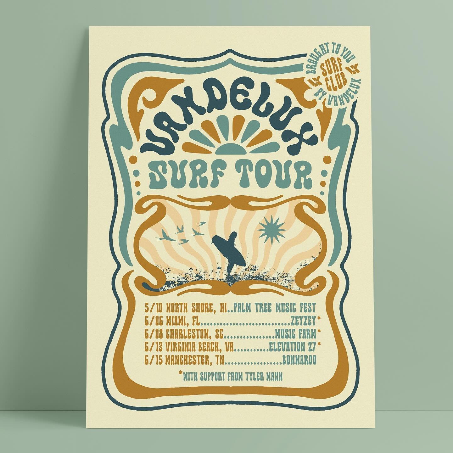 Super stoked to share this tour poster I got to make for @vandeluxmusic 
Most of the stops on the tour are coastal, so they wanted to go for a surf tour vibe on the poster which I had a lot of fun with!

I blended a few different styles into this one