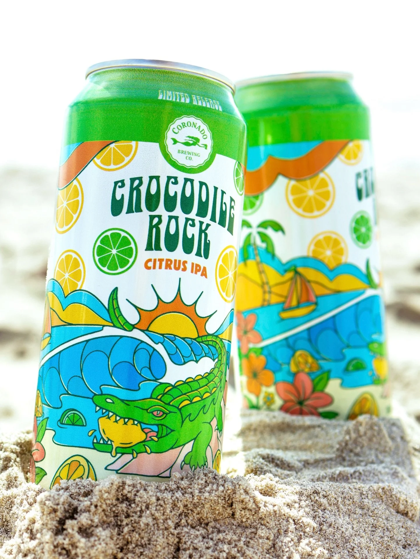 A few detail shots from the latest label I created for @coronadobrewing Inspired by the right hand point break in Sri Lanka, Crocodile Rock is the newest destination in Coronado&rsquo;s Chasing Waves series. So much fun working in a bunch of citrus e