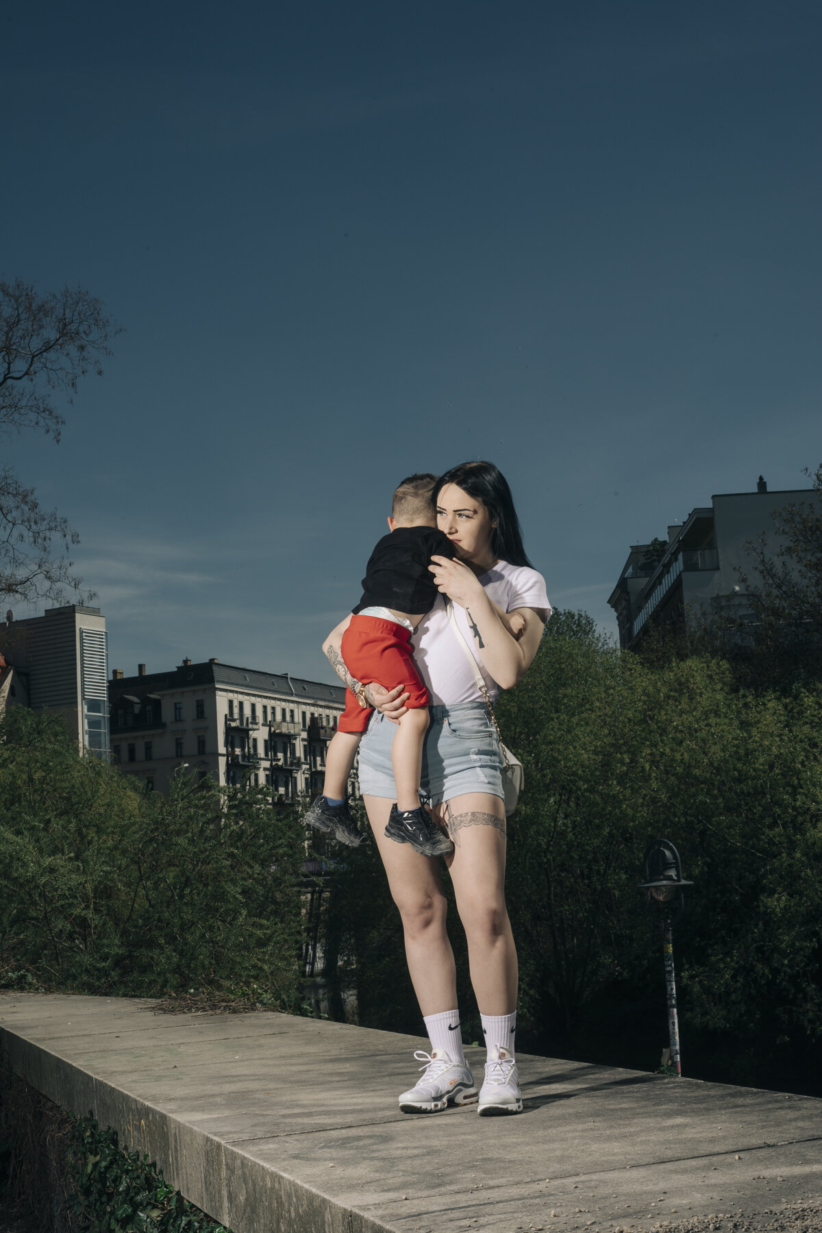  As many daycare centres are closed, Kim spends a lot of time with her son during the lockdown, taking him to the playground and going for walks 