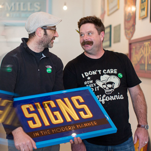 Tom Collins and Sean Starr, co-hosts of “Coffee With a Sign Painter”