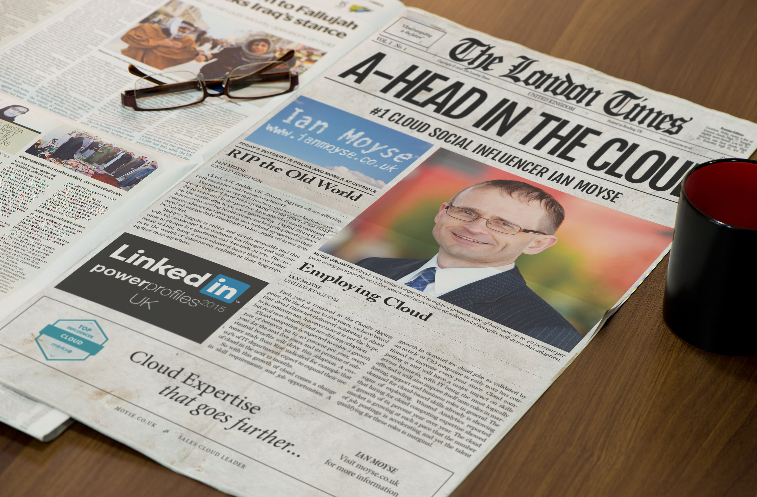 The London Times This newspaper front page was designed for Ian Moyse, a sales director specializing in the cloud software industry.