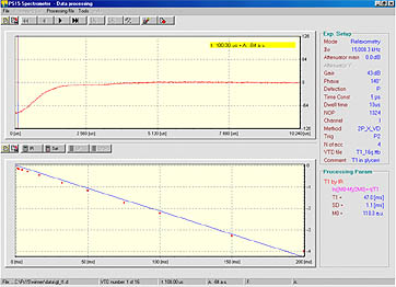 T1 measurements by IR method in glycerin; processing experimental data. 