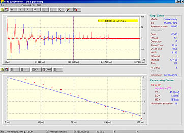 T2 measurement in glycerin by Carr-Purcell method. Due to inaccuracy of adjustment of the Πx pulse length echo-train contains only 16 echoes.&nbsp;
