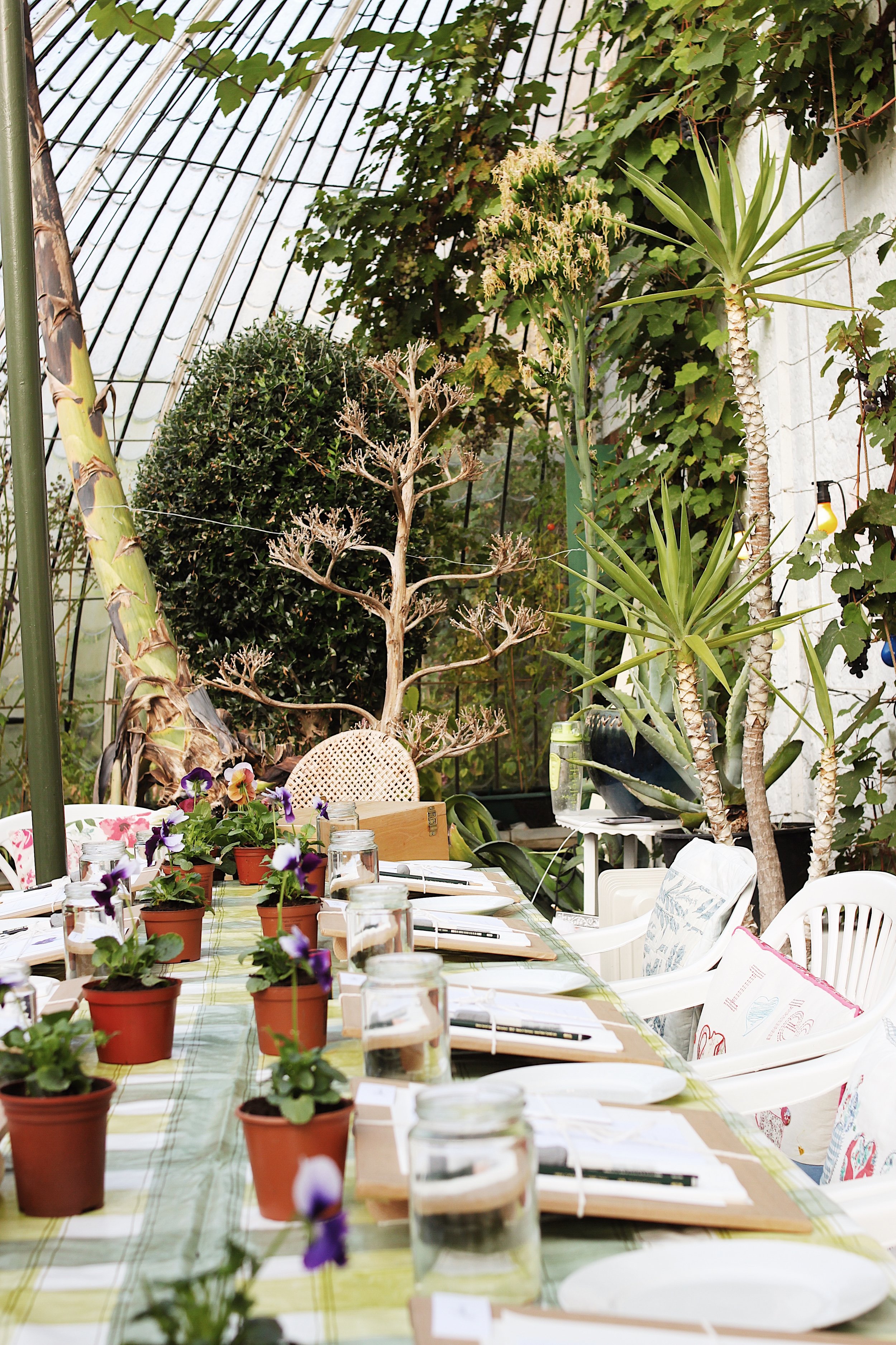 Our set up at the previous workshop at the Italianate Glasshouse. To read about this workshop, take a look here!