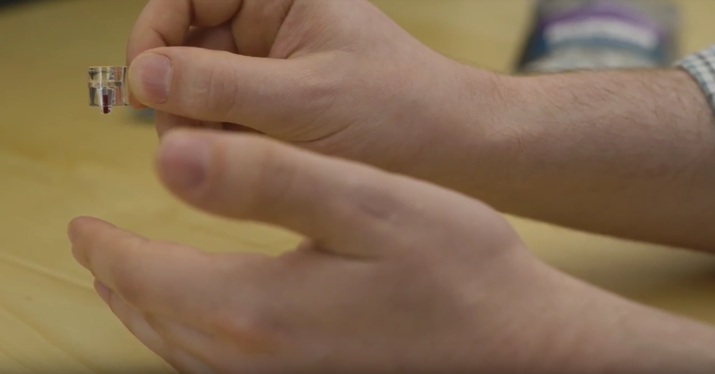  A drop of blood is collected using unique micro-volume consumable 