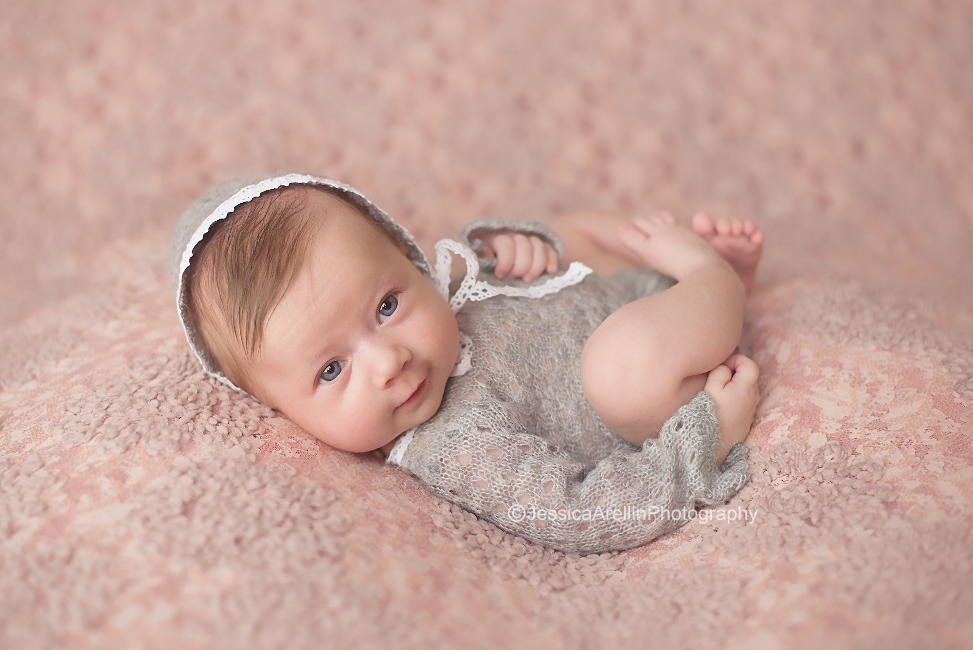 Newborn baby photo shoot pink and Gray 