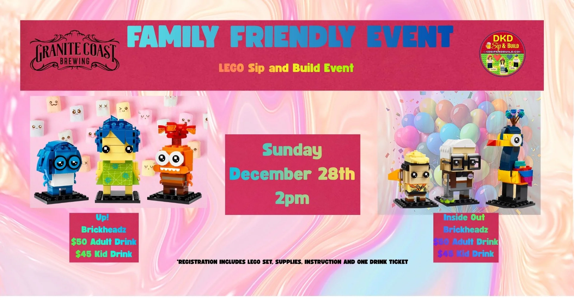 Lego Sip &amp; Build: Inside Out Brickheadz (Family Friendly)