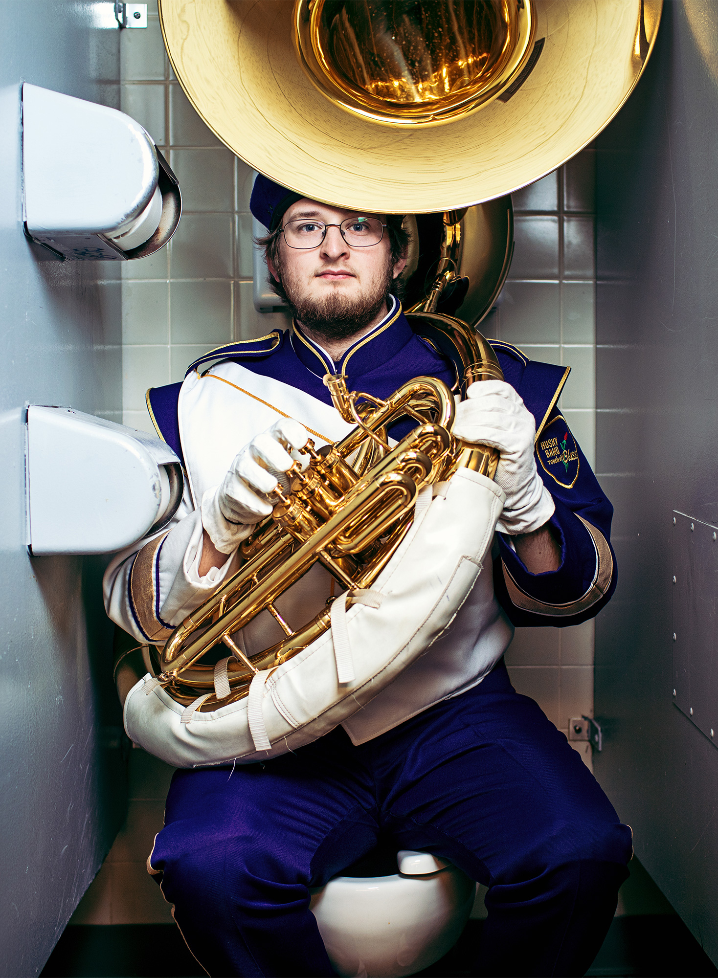 Jeff Waley, sousaphone leader in the University of Washington marching band