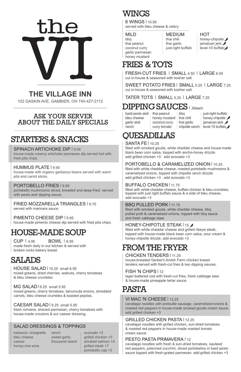 Food — The Village Inn