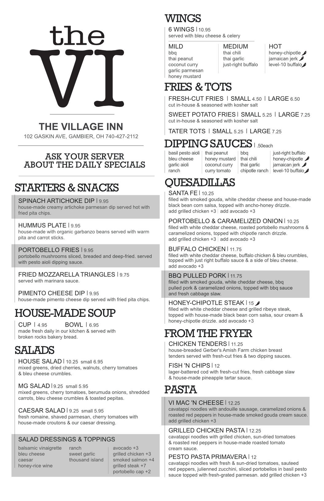 Food The Village Inn Food The Village Inn