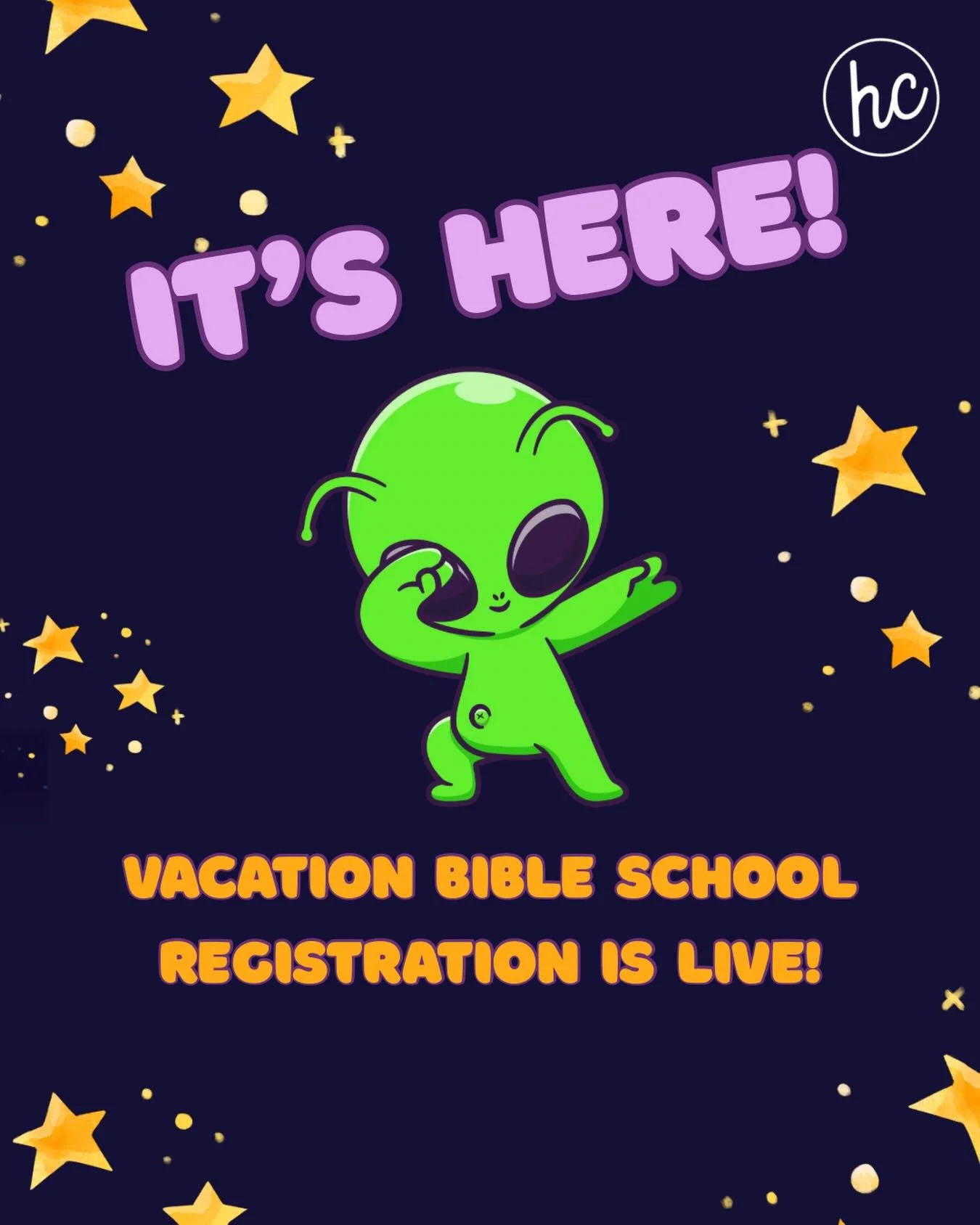 July 27-July 30 (6:30-8:30p) is going to be OUT OF THIS WORLD! Register NOW for the BEST WEEK of the summer!

https://hctoledo.churchcenter.com/registrations/events/3680163

We can&rsquo;t wait to host your kiddos during this free nightly event packe