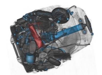 Scan using CT technology to show items inside a roller suitcase