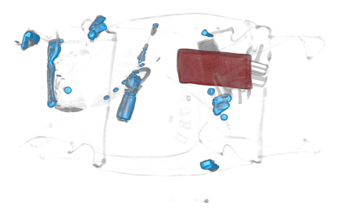 IDSS DETECT 1000 scanner image showing detected threats in a bag