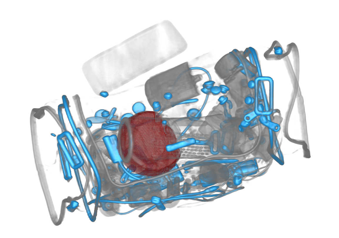 Image of simulated threats in baggage at airport