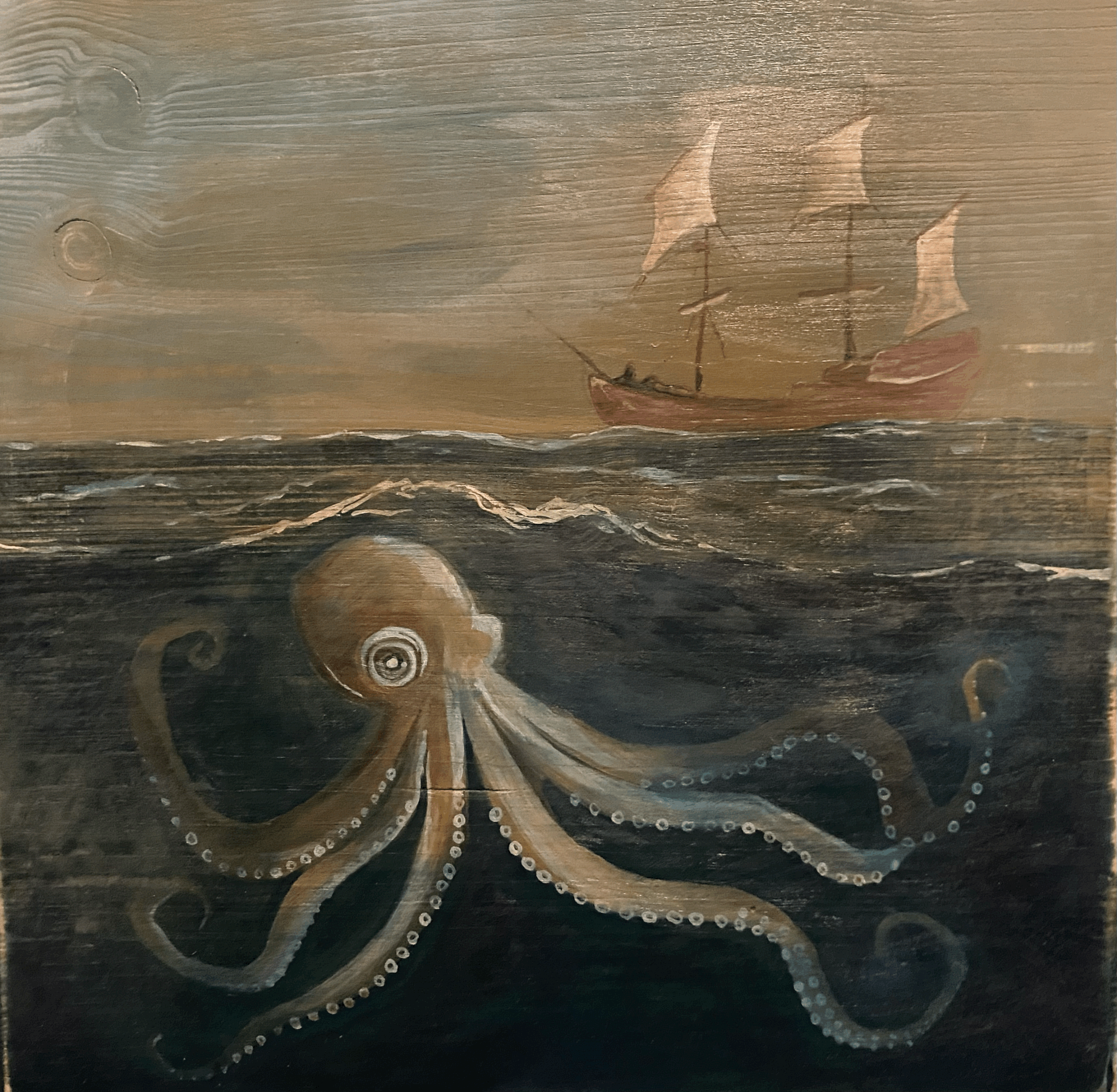  "The Eastham Monster".  12”x12” Acrylic on Wood, 2024   