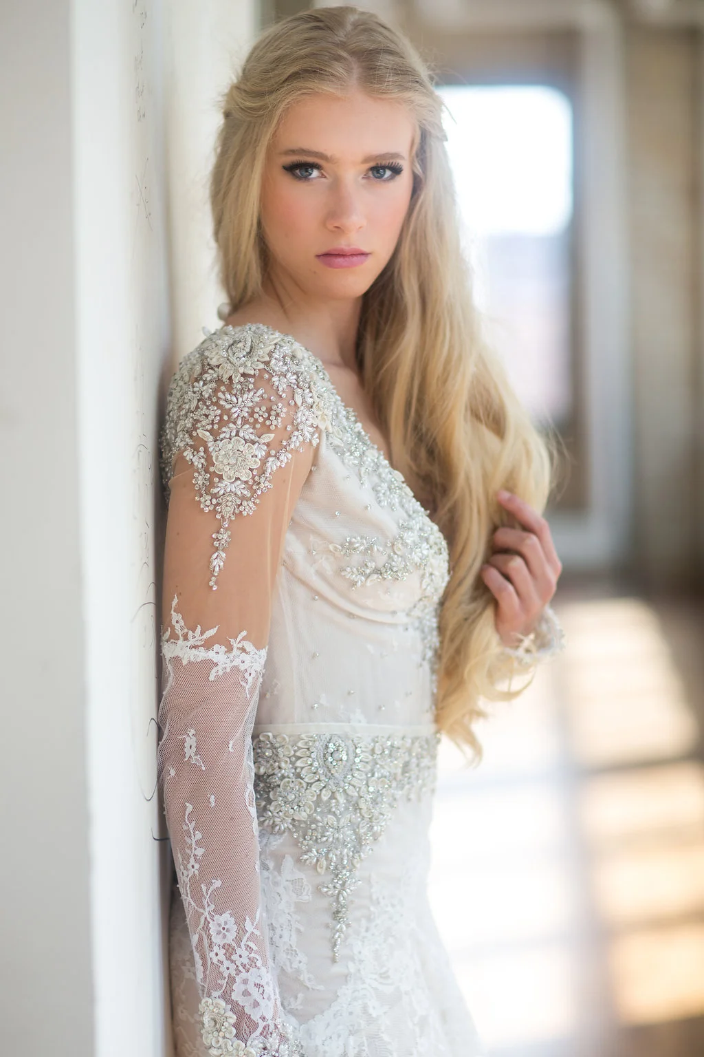Photo by Cadence and Eli, Dress by Inbal Dror from L'atelier Coutrue, Hair by Julie Swenson, Makeup by Heather Trachsel, photos taken at The Machine Shop, Model is Lauren Schmidt