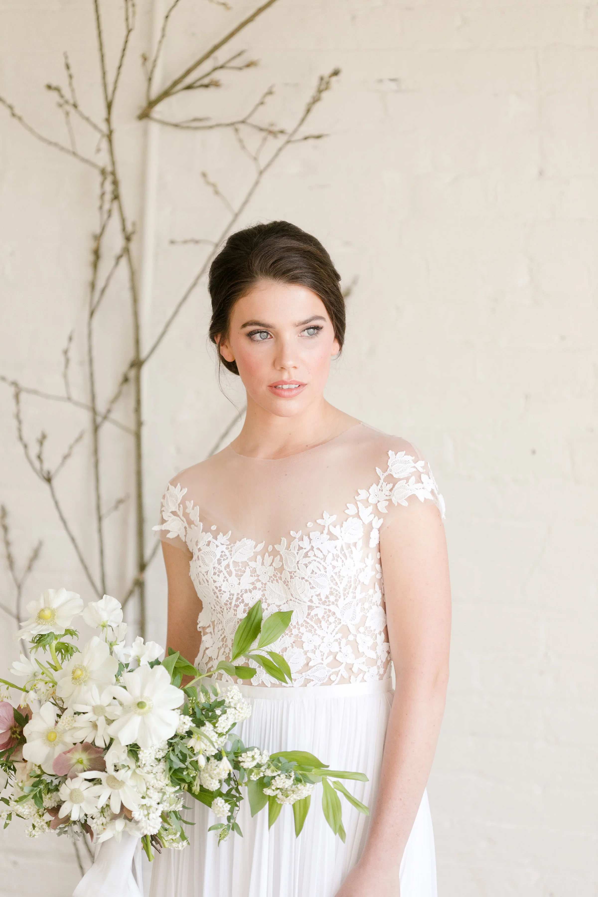 Jake Anderson Workshop Photo by Christy Janeczko Florals: Ashley Fox, Hair: Leah Grace Anderson, Dress: L'atelier Couture, Planning: Blush and Whim, Ribbon: Shasta Bell