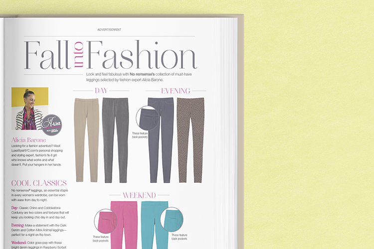 No Nonsense Leggings Photoshoot and Advertorial in Real Simple Magazine