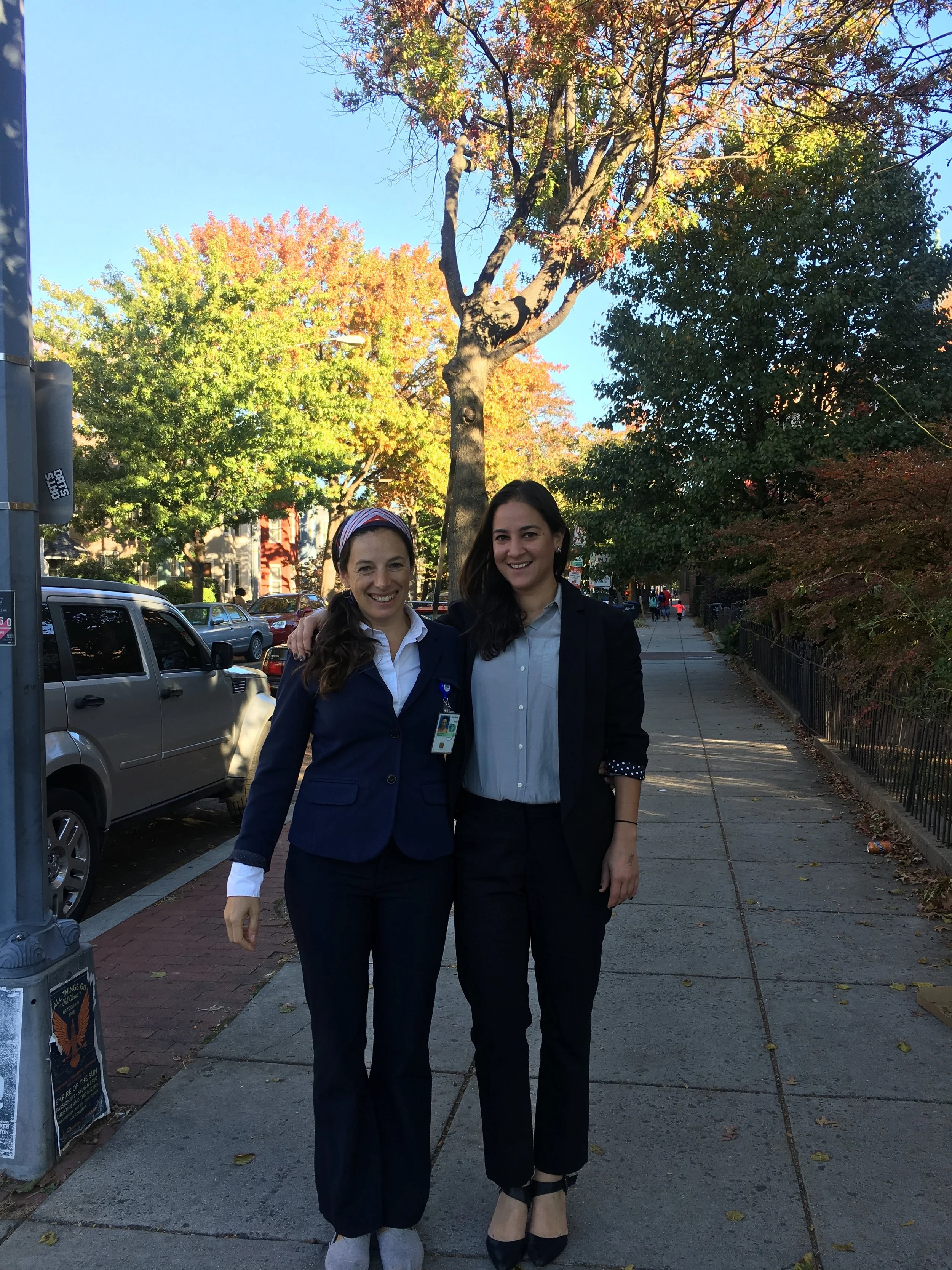 Pantsuit sisters Jane and Anjali. 