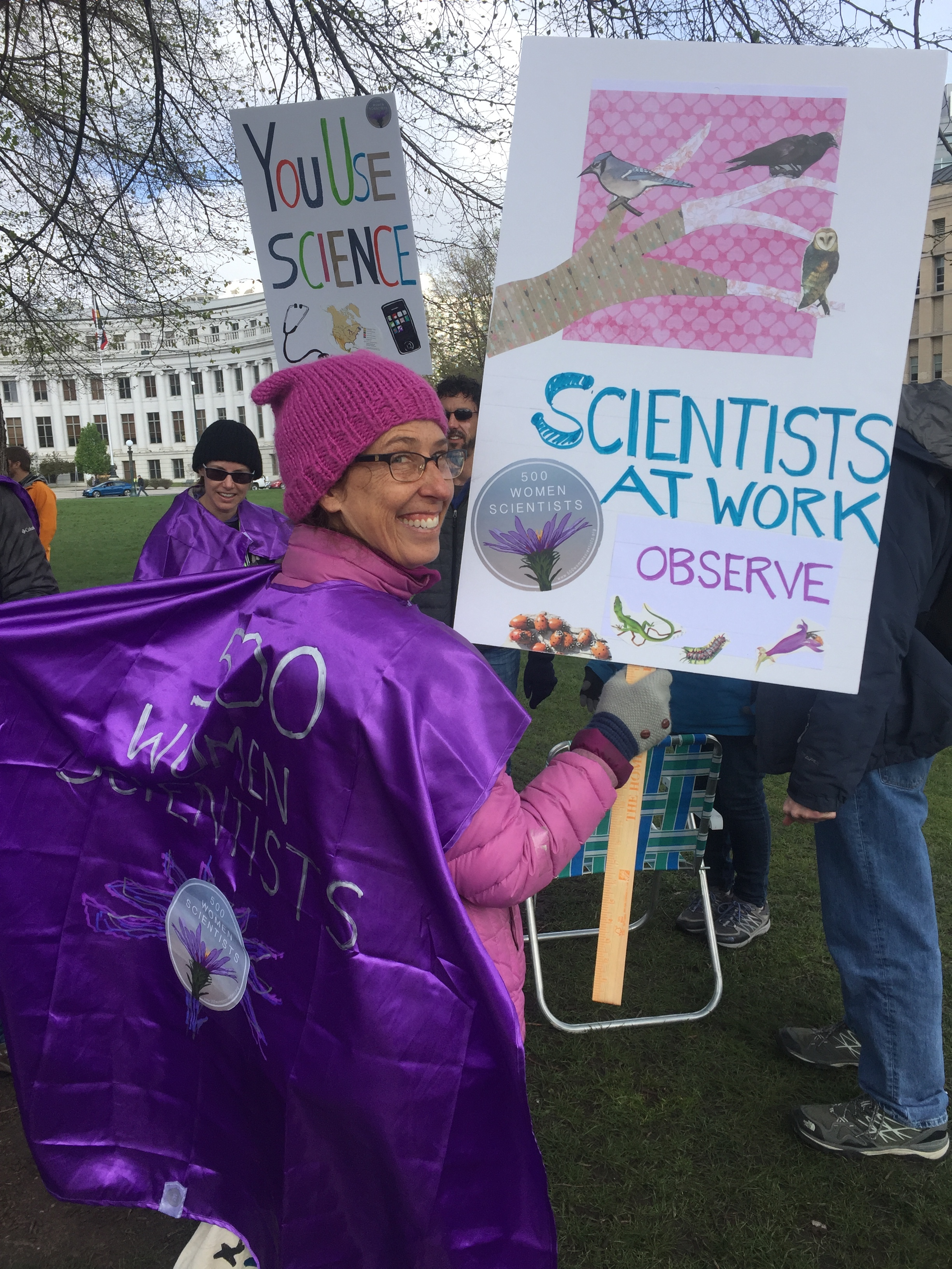  Sign-maker extraordinaire Jenny Devaud ready to march for science in Denver. 