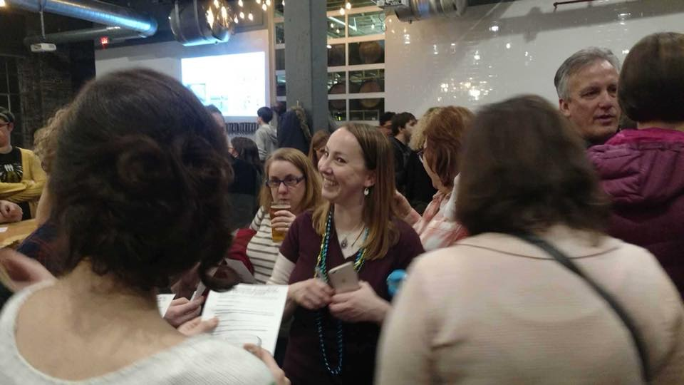 Rachael as scavenger hunt clue at Beer with a Women Scientist event