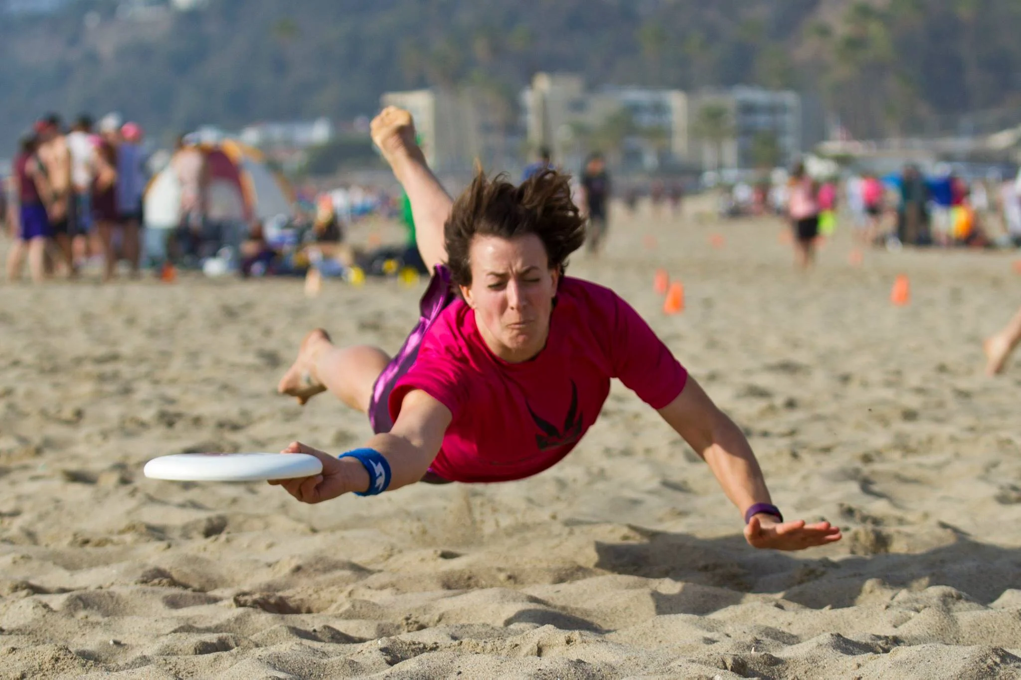 Liz playing ultimate frisbee.