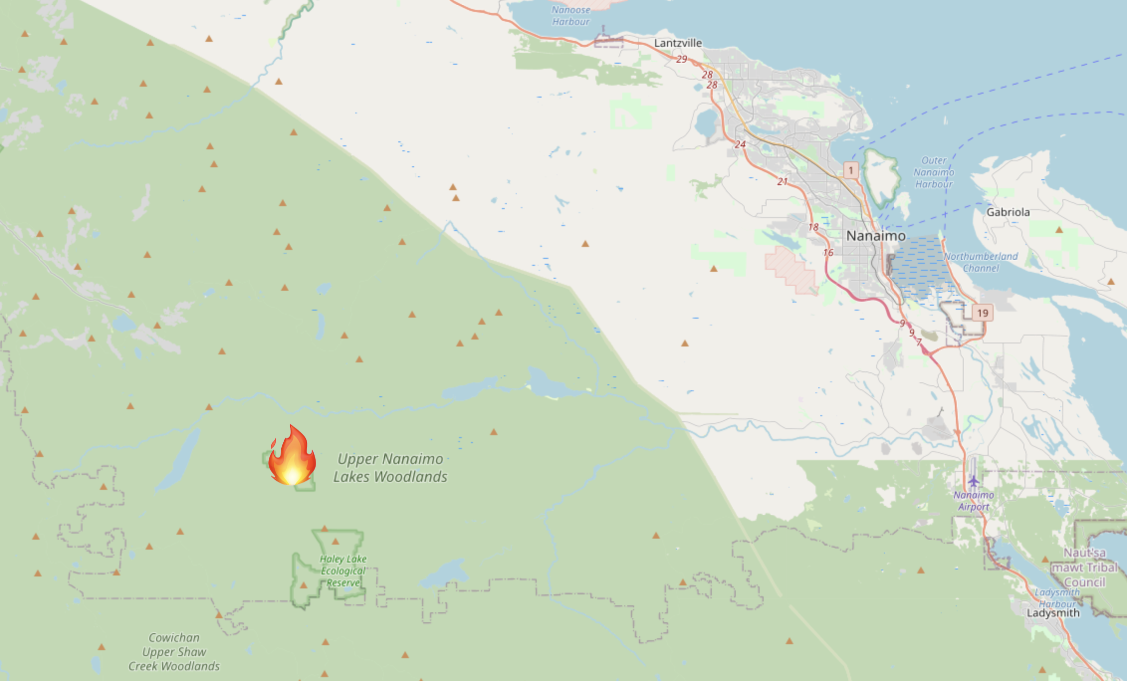 Forest fire southwest of Nanaimo 40 per cent contained