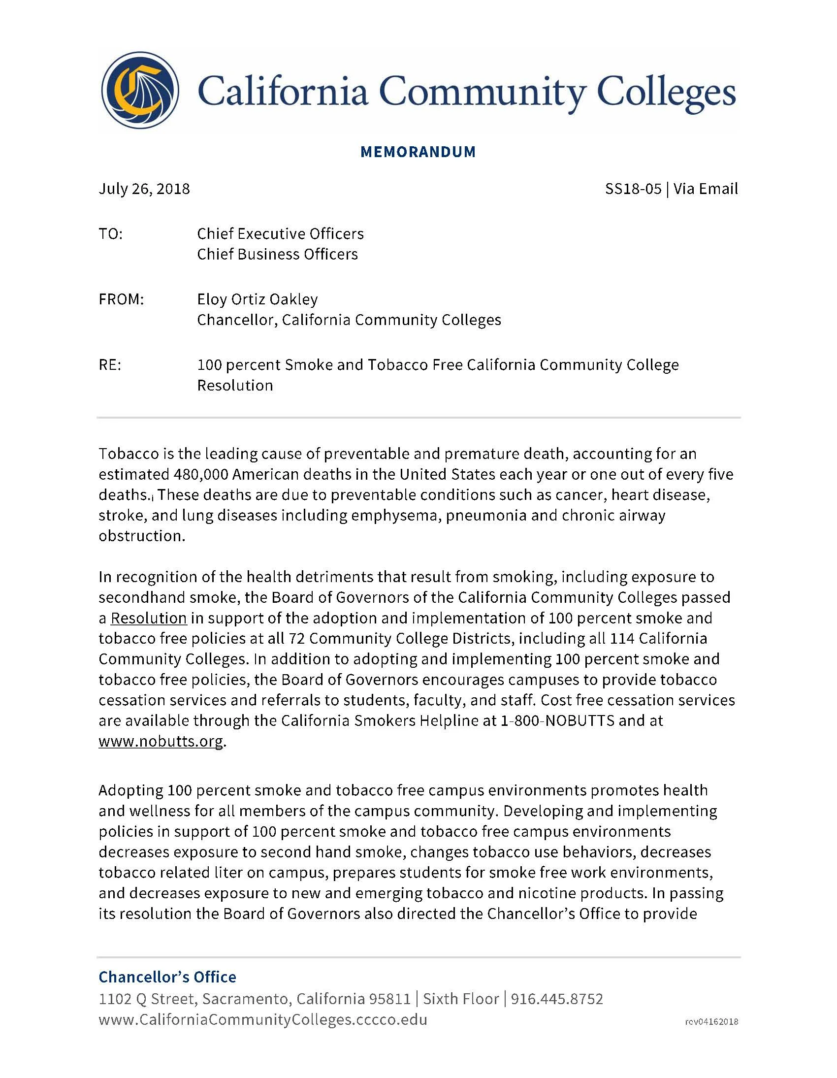 Memo from Chancellor Oakley to All Campus Presidents