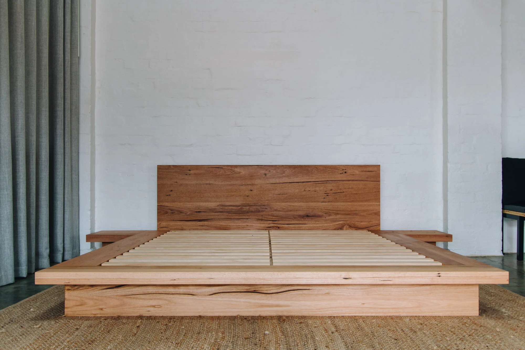 Al and Imo Handmade Ledge Bed Recycled Timber Low Platform Bed with builtin Bedside tables - Melbourne Australia-48.jpg