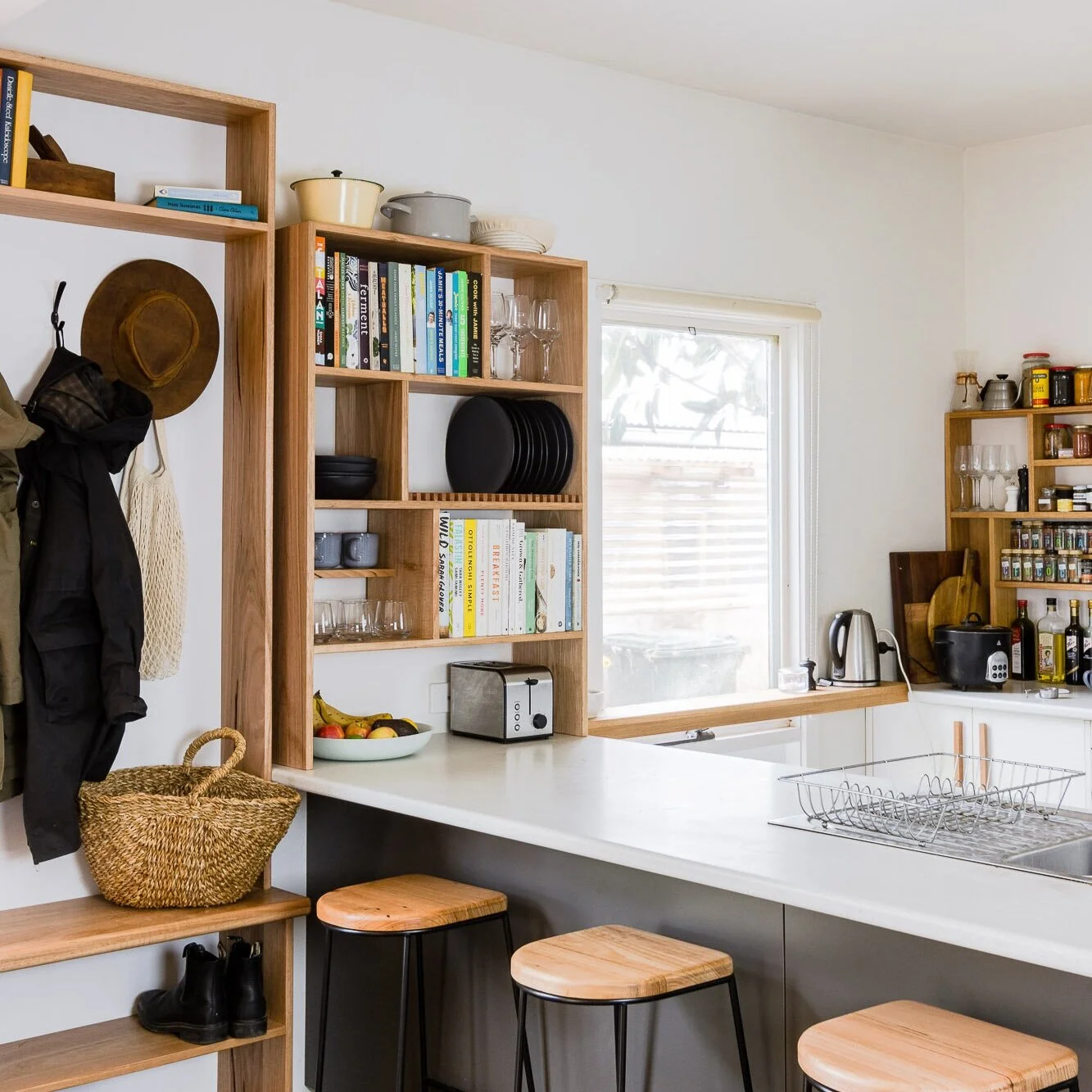 DIY Kitchen Open Shelving with Plate Rack