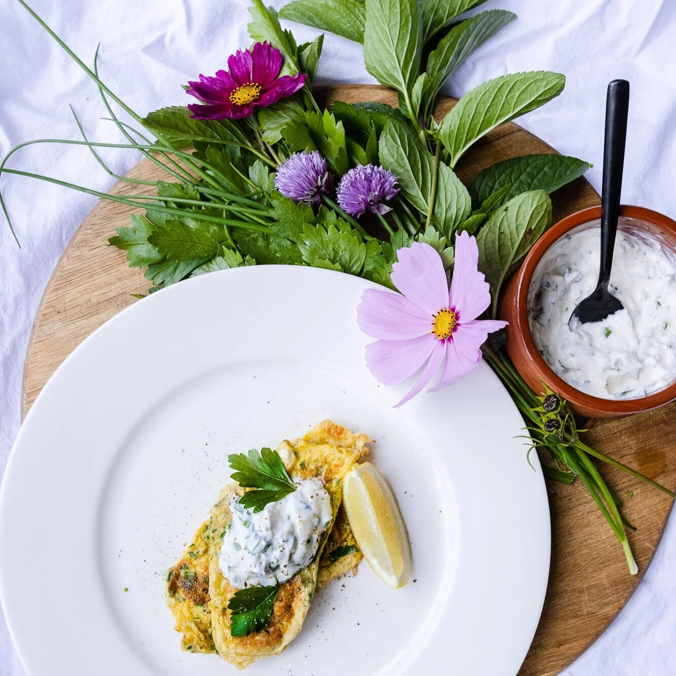 Herb Fritters with Zesty Yoghurt