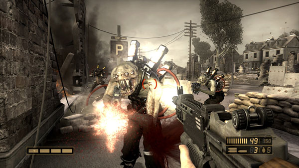 An example of the game's interface; note the segmented health meter in the bottom-left corner.