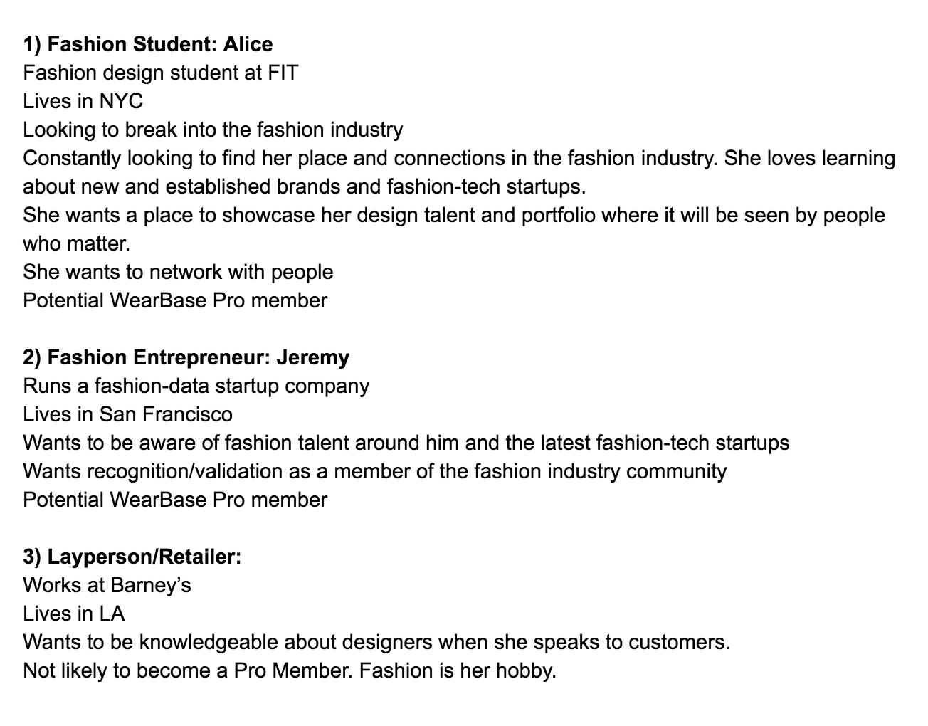 Personas provided by stakeholder