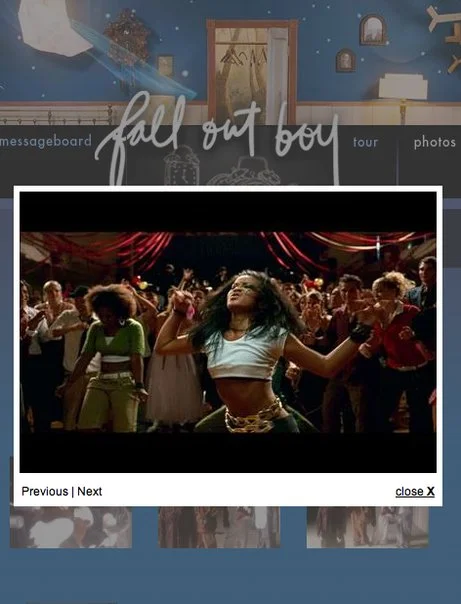 screenshot of Di from Fall Out Boy's award-winning music video "Dance Dance" on falloutboy.com