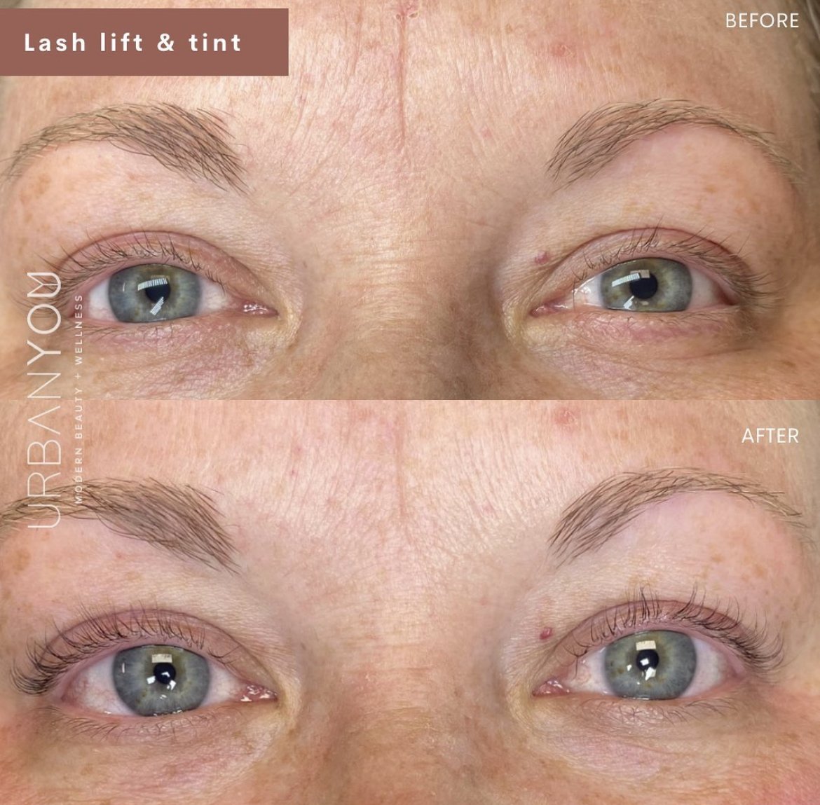 Lash Lift and Tint before and after photo at The Urban You Medical Spa in Grand Rapids