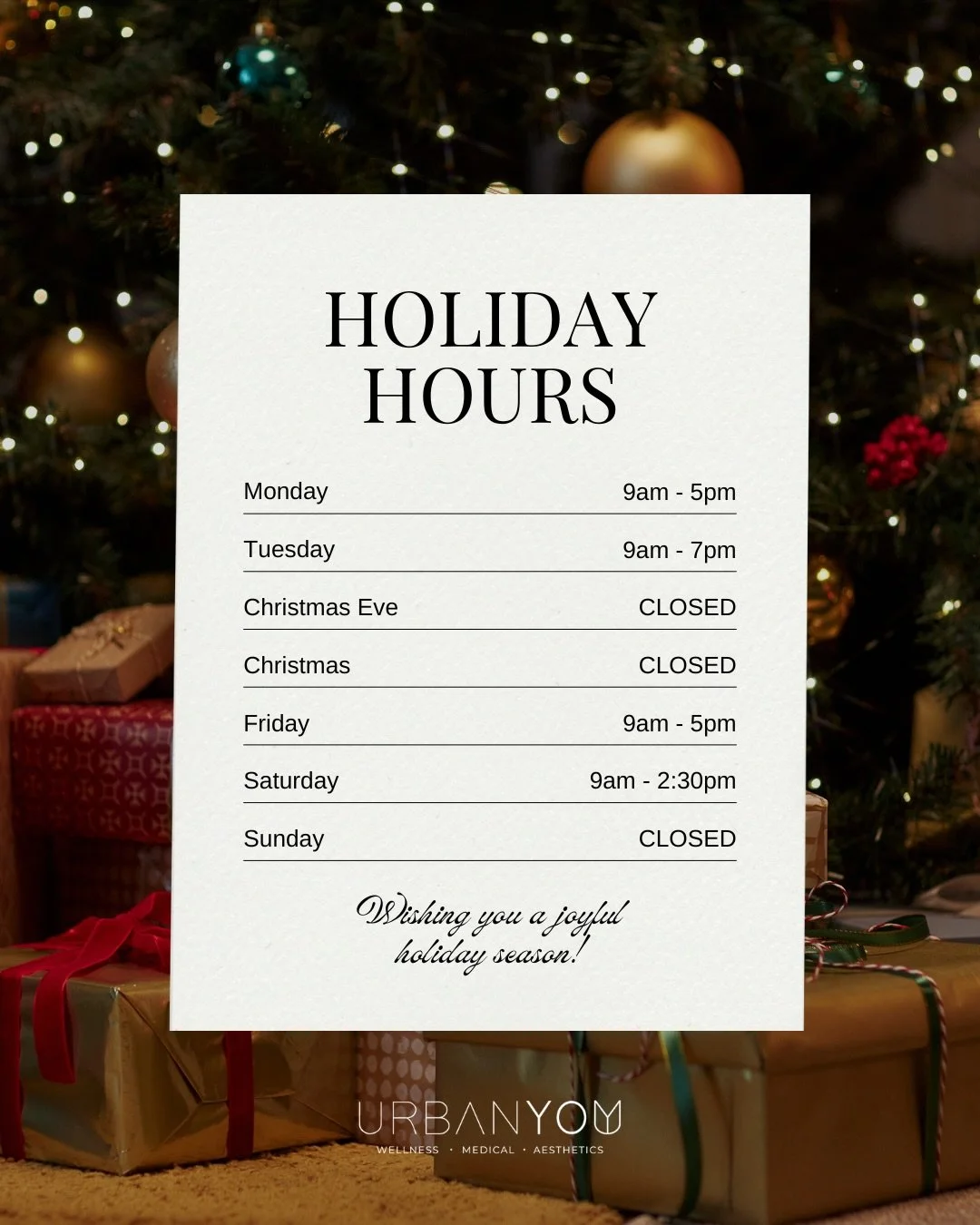 ✨ It&rsquo;s officially holiday season ✨
Which means cozy nights, full calendars&hellip; and making time for you 🤍

Please take a moment to review our holiday hours and book ahead to secure your appointment before the year wraps up.

🔗 Book via the