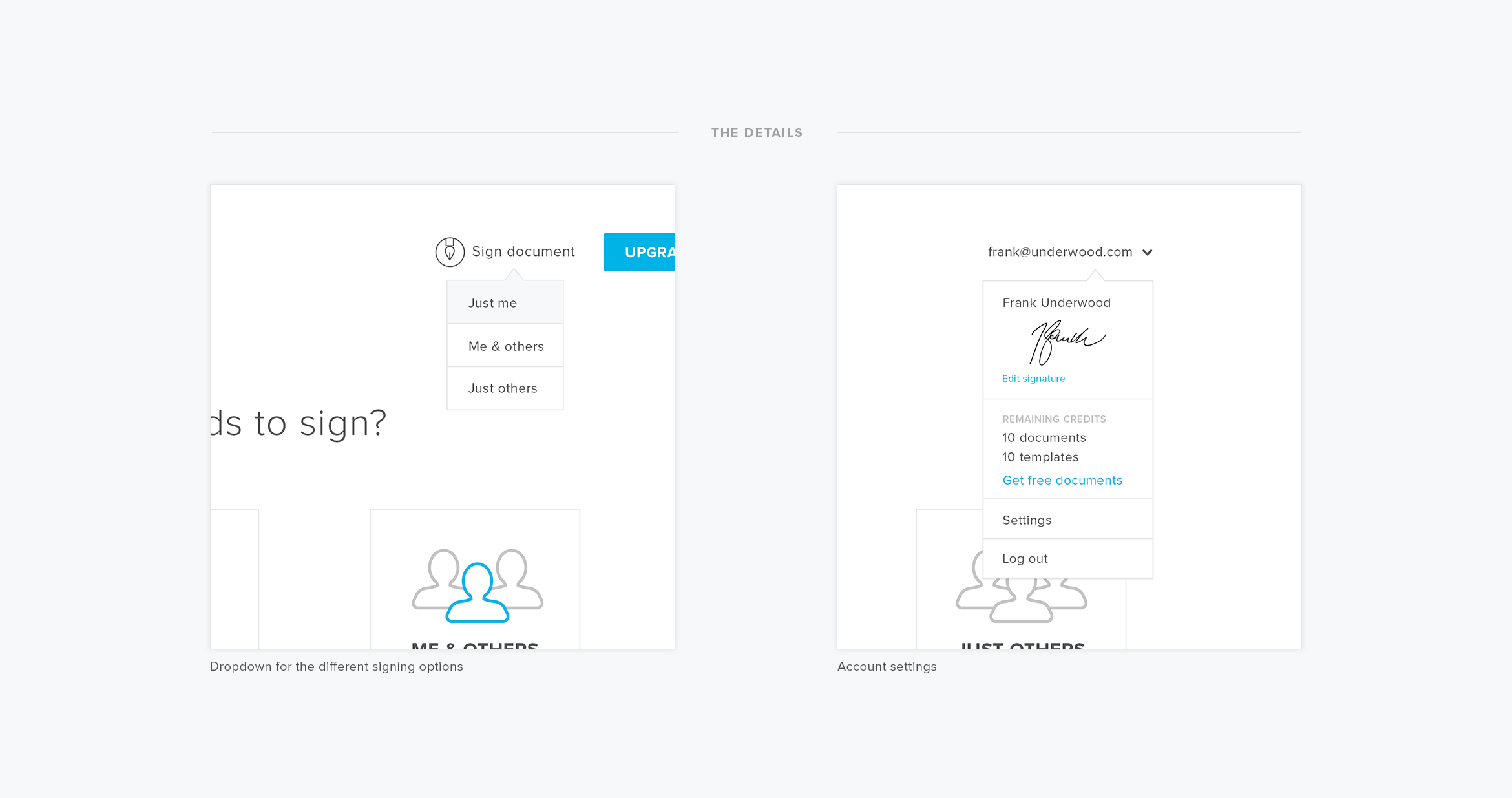 👆🏽 Details for easy access to signing options and account details on every page of the app. This information wasn't readily available in the old design and was definitely a pain point for our users. 