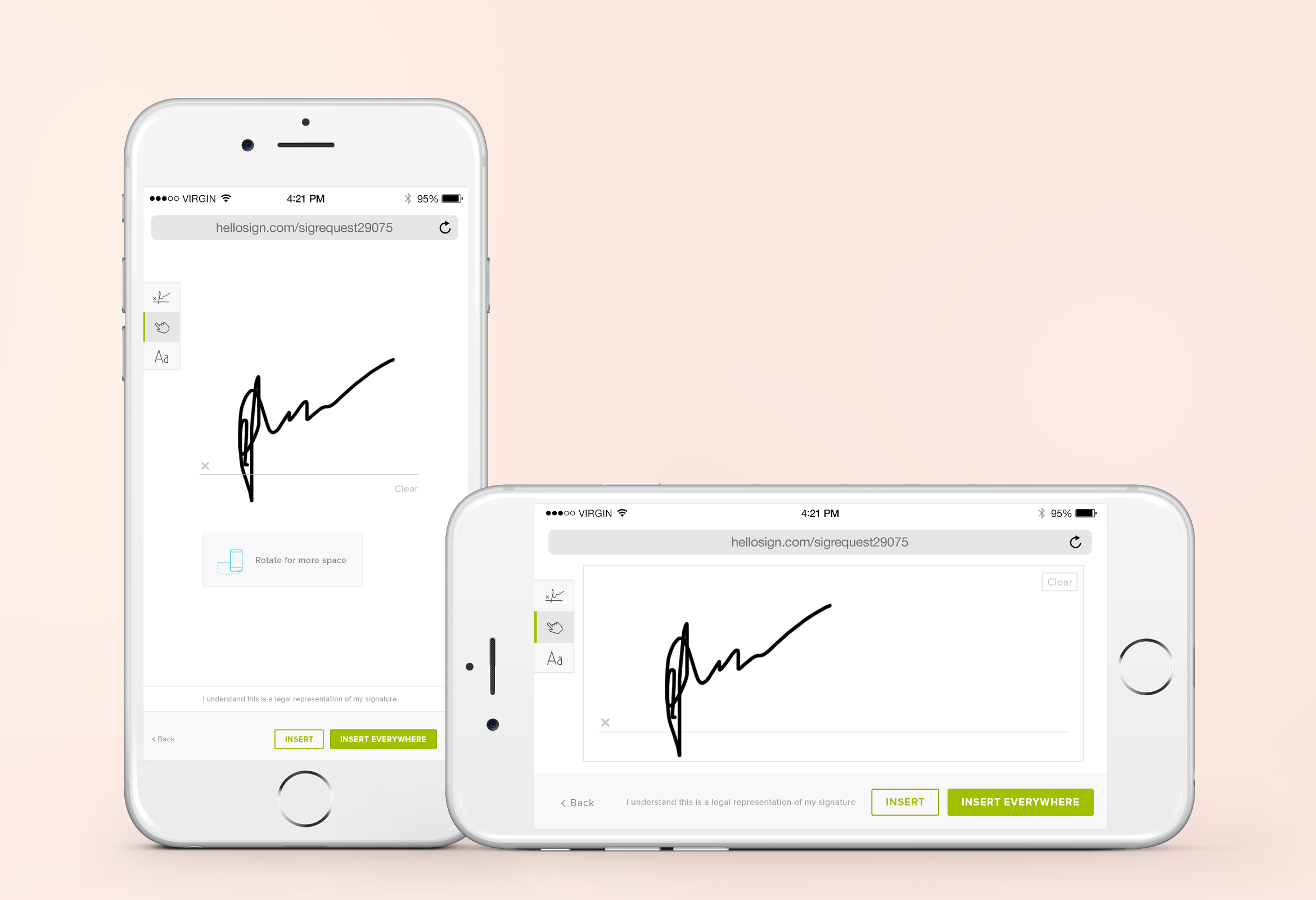 👆🏽 Signature creation screens.